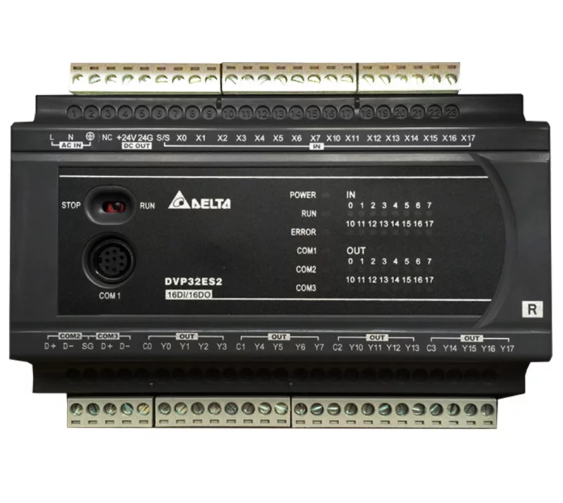DVP32ES200TC 32 PointЃC16DI/16DOЃiTransistorЃjЃC100~240 AC Power , 3 COM: 1 RS232 & 1 RS485 & 1 CANopen